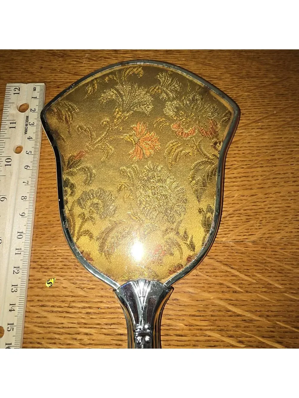 Vintage Style Handheld Vanity Mirror with Floral Brocade Back